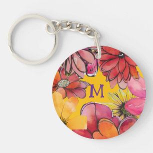 Personalise. Cheerful 70s vibe flower power Key Ring