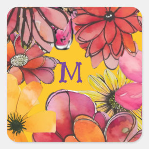 Personalise. Cheerful 70s vibe flower power Square Sticker