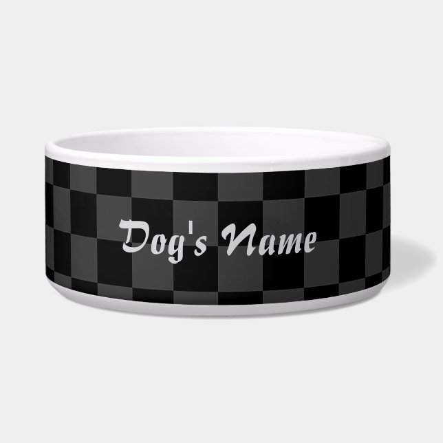 Personalise Chequered Black Grey Large Dog Bed (Front)