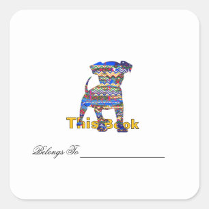 Personalise Chevron Pattern Dog Bookplate Square Sticker
