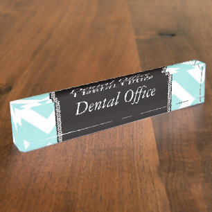 Personalise Chevrons Pattern Aqua Blue Name Nameplate