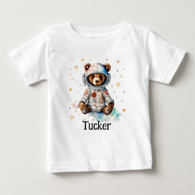 Personalise Child Kids Clothes Astronaut Bear Baby T-Shirt (Front)