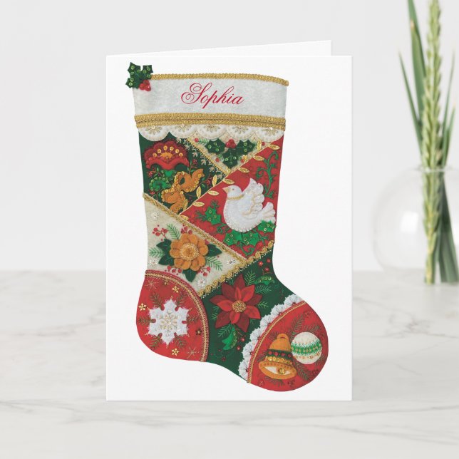 Personalise Child's Name Christmas Stocking Card (Front)