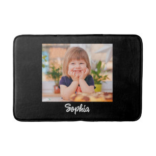 Personalise Child's Photo & Name, Black Bath Mat