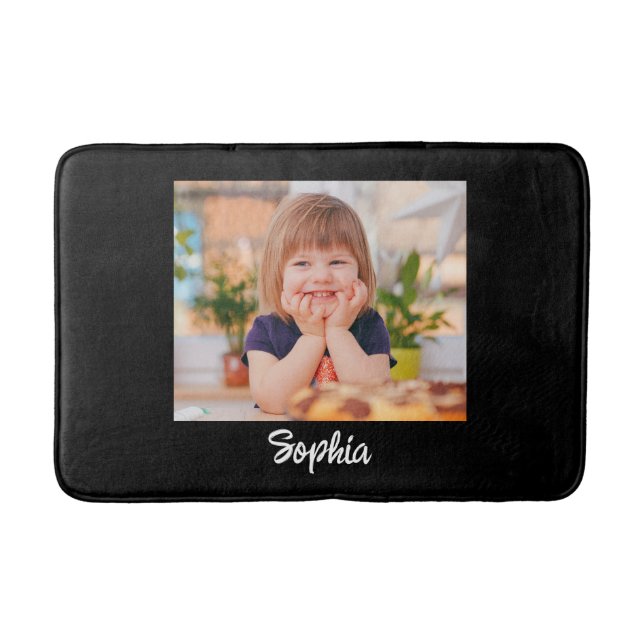 Personalise Child's Photo & Name, Black Bath Mat (Front)