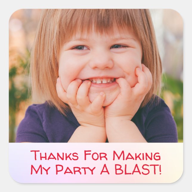 Personalise Child's Photo, Thank You Message Square Sticker (Front)