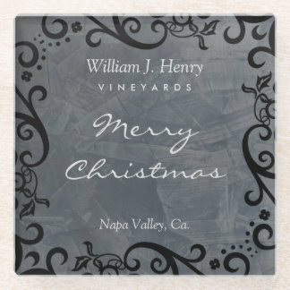 Personalise Christmas Black Scroll Wine Glass Coaster