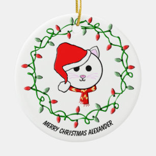 Personalise Christmas Cat Ceramic Ornament