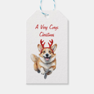 Personalise Christmas Corgi with Reindeer antlers  Gift Tags