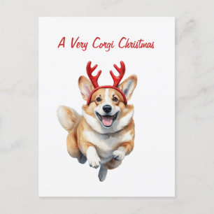 Personalise Christmas Corgi with Reindeer antlers Postcard