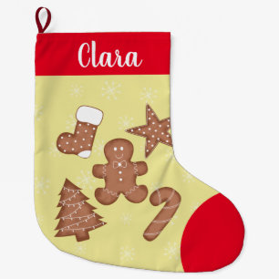 Personalise Christmas gingerbread cookies Large Christmas Stocking