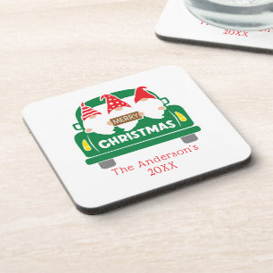 Personalise Christmas Gnomes Truck Christmas Coaster