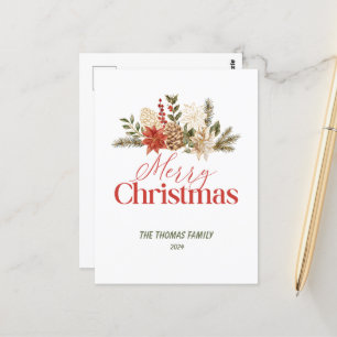 Personalise Christmas Gold Floral Merry Christmas Postcard