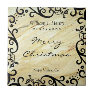 Personalise Christmas Marble Scroll Wine Ceramic Tile