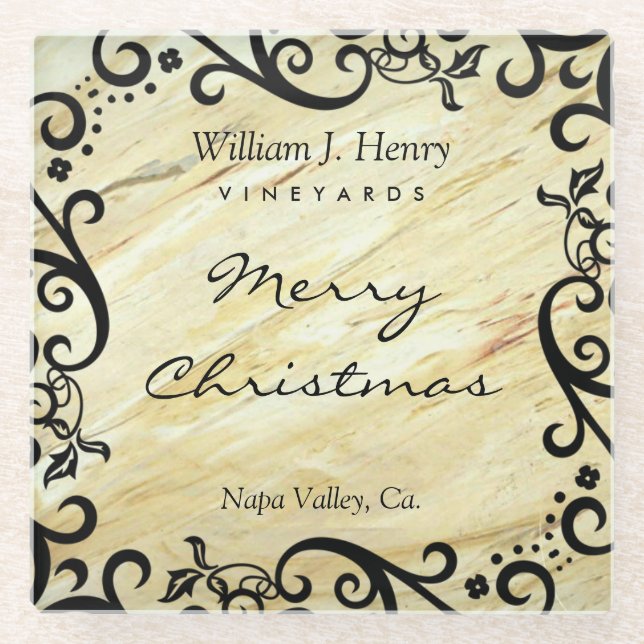 Personalise Christmas Marble Scroll Wine Glass Coaster (Front)