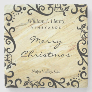 Personalise Christmas Marble Scroll Wine Stone Coaster