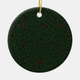 Personalise Christmas Pine Needles/Red Berries Ceramic Ornament
