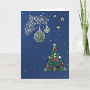 Personalise Christmas shine and holly twig Holiday Card