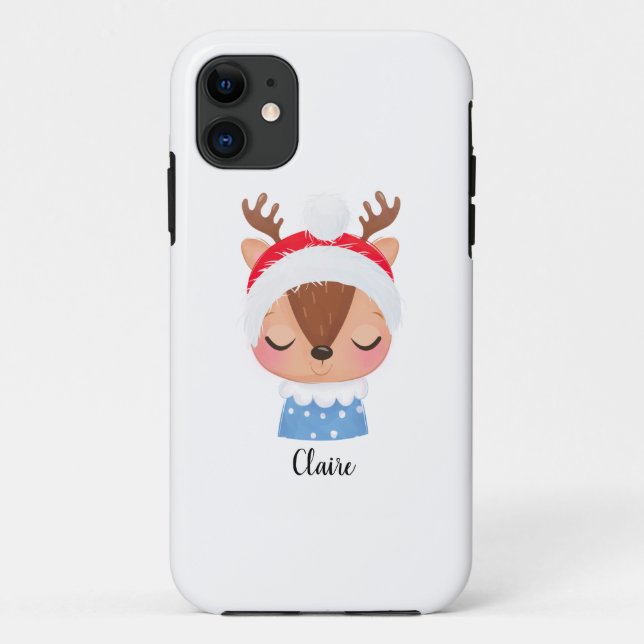 Personalise Christmas Sleeping Reindeer Face Case-Mate iPhone Case (Back)