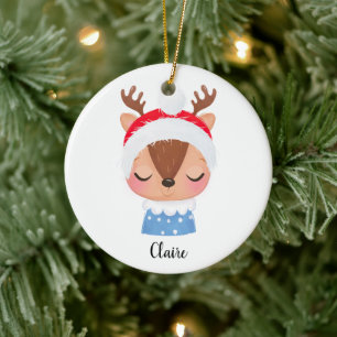 Personalise Christmas Sleeping Reindeer Face Ceramic Ornament
