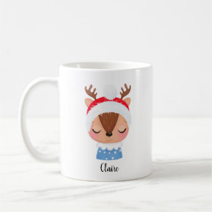 Personalise Christmas Sleeping Reindeer Face Coffee Mug