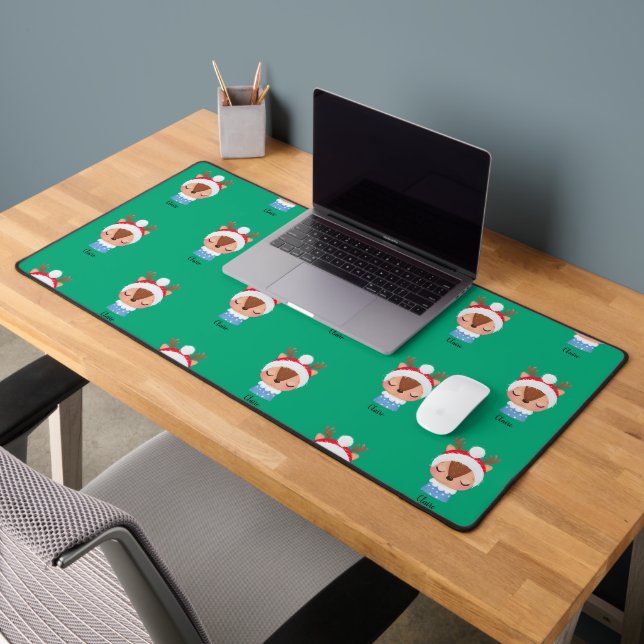 Personalise Christmas Sleeping Reindeer Face Desk Mat (Office 2)