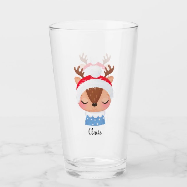 Personalise Christmas Sleeping Reindeer Face Glass (Front)