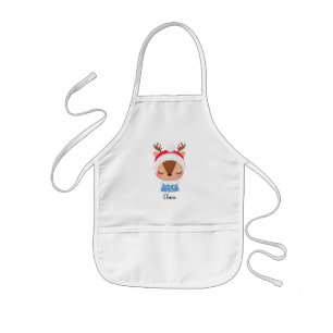 Personalise Christmas Sleeping Reindeer Face Kids Apron