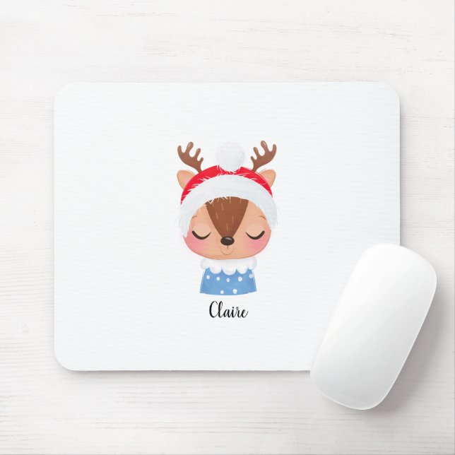 Personalise Christmas Sleeping Reindeer Face Mouse Pad (With Mouse)