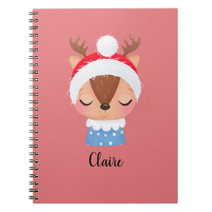 Personalise Christmas Sleeping Reindeer Face Notebook