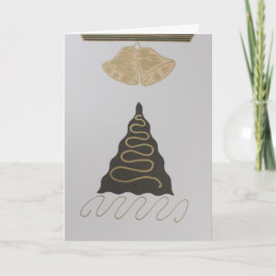 Personalise Christmas tree and gold bells Holiday Card