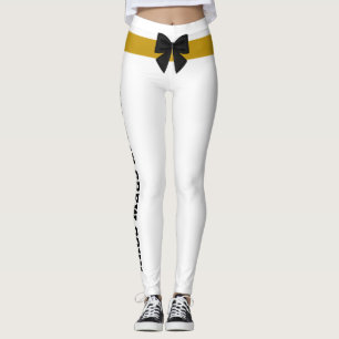 Personalise Christmas Vintage Gold Black Bow White Leggings