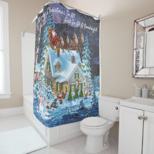 Personalise Christmas Winter Scene Santa Sleigh Sh Shower Curtain