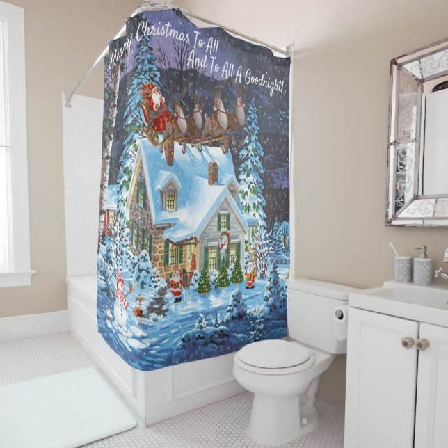 Personalise Christmas Winter Scene Santa Sleigh Sh Shower Curtain (In Situ)