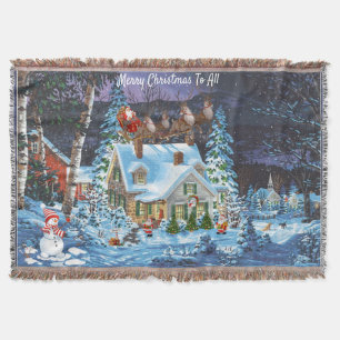 Personalise Christmas Winter Scene Santa Sleigh Th Throw Blanket