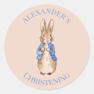 Personalise classic rabbit Christening Round Sticker