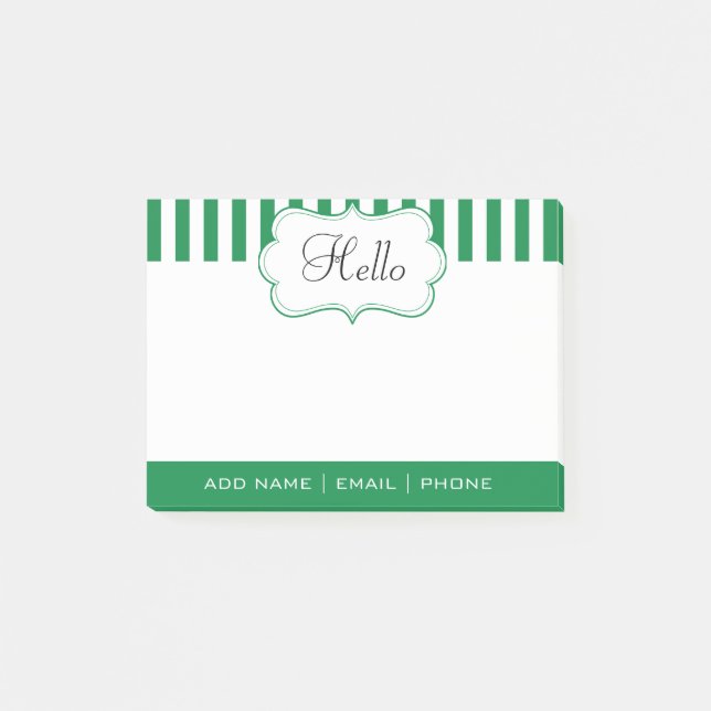 Personalise Classy Shamrock Green Stripes Post-it Notes (Front)