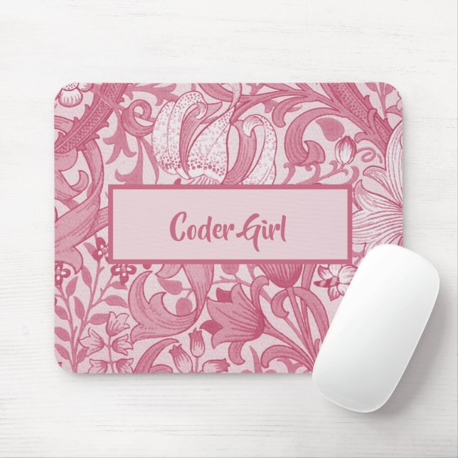 Personalise Coder Girl Pink Floral Drawing Mouse Pad (With Mouse)