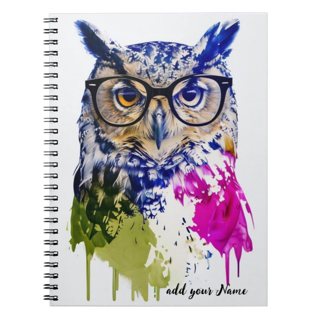 PERSONALISE Colourful Hippister Owl Notebook (Front)