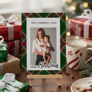 Personalise Colourful Modern Plaid Photo Christmas Invitation