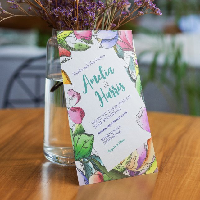 Personalise Colourful Outlined Flower Invitation (Creator Uploaded)