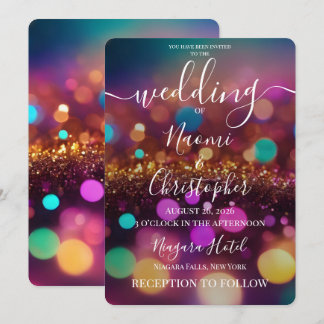 Personalise: Colourful Pink Bokeh Wedding Invitation