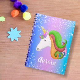 Personalise Colourful Unicorn Glitter  Notebook