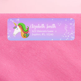 Personalise Colourful Unicorn Glitter  Return Address Label