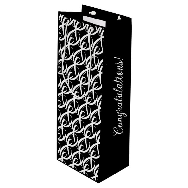 Personalise Congratulations Couple Black and White Wine Gift Bag (Front Angled)