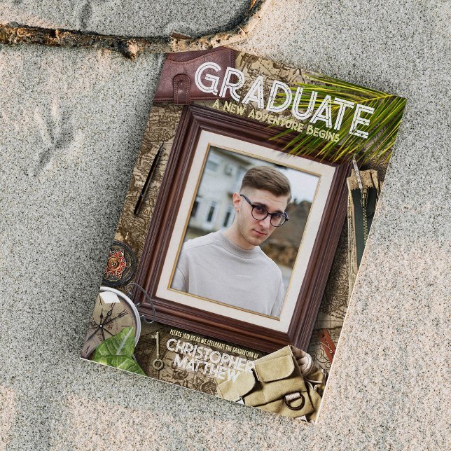 Personalise Cool Adventurer Theme Graduation Invitation (Creator Uploaded)