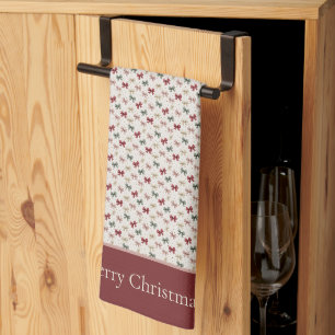 Personalise Coquette Christmas Bows Pink Red Green Tea Towel