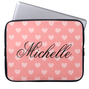 Personalise coral pink heart pattern laptop sleeve