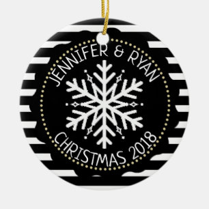 Personalise Couple's Photo Black White Snowflake Ceramic Ornament