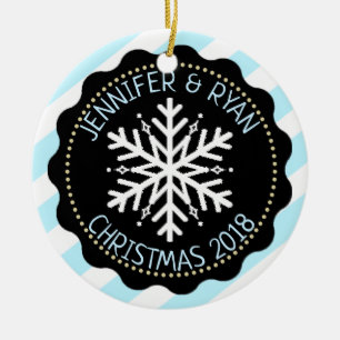 Personalise Couple's Photo Black White Snowflake Ceramic Ornament
